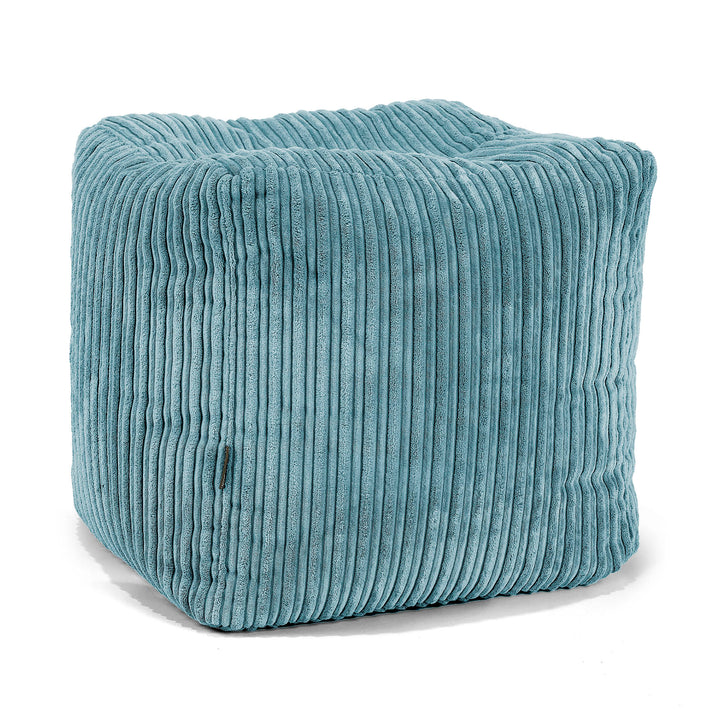 Lounge Pug Würfel-Pouf- Hocker Cord Türkis– Big Bertha Original DE