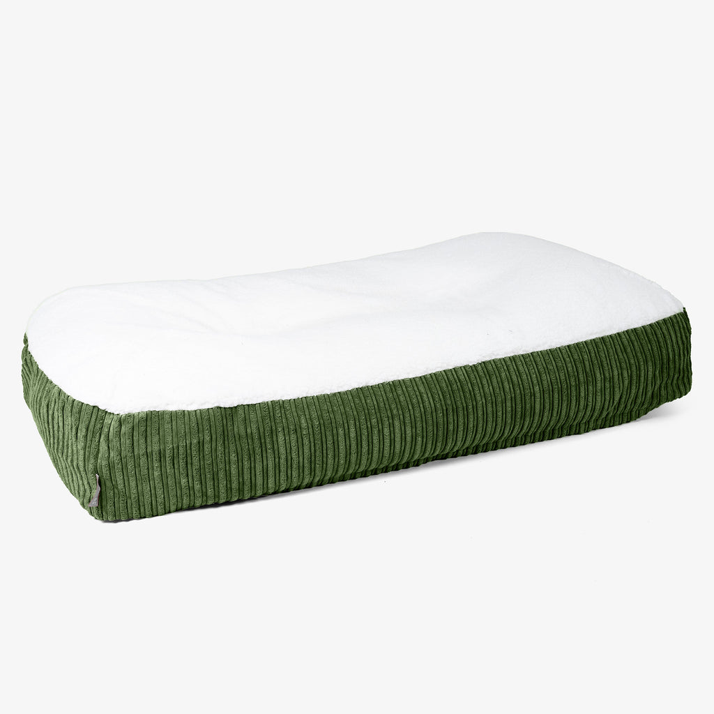 Lounge Pug XXL Slouchy Hundebett Sherpa & Cord Nadelwaldgrün– Big Bertha  Original DE