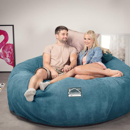Lounge Pug, CloudSac 3000 XXL, Kingsize Memory, Schaum Sitzsacksofa, Schlafsofa, Pom-Pom Türkis