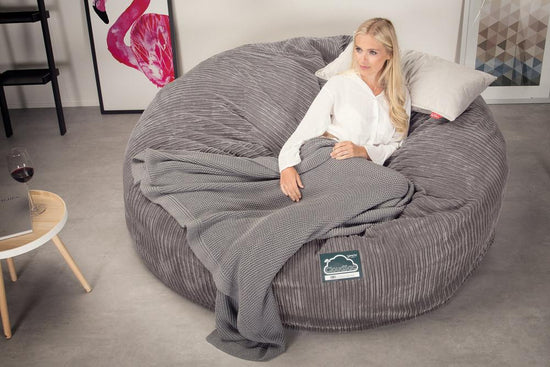 Lounge Pug, CloudSac 3000 XXL, Kingsize Memory, Schaum Sitzsacksofa, Schlafsofa, Cord Schiefergrau
