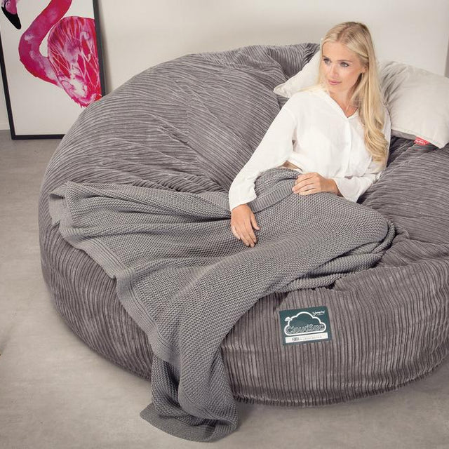Lounge Pug, CloudSac 3000 XXL, Kingsize Memory, Schaum Sitzsacksofa, Schlafsofa, Cord Schiefergrau