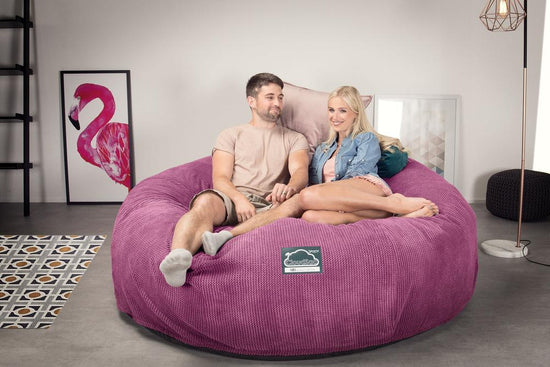 Lounge Pug, CloudSac 3000 XXL, Kingsize Memory, Schaum Sitzsacksofa, Schlafsofa, Pom-Pom Pink