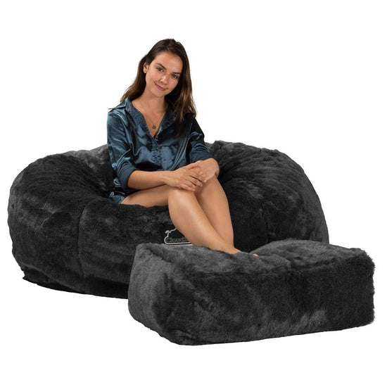 Lounge Pug, CloudSac 1010 XXL, Riesen Memory- Schaum XXL Sitzsacksofa, Schlafsofa, Kunstfell Schwarz