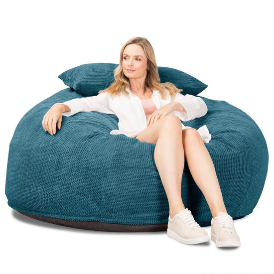 Lounge Pug, CloudSac 1010 XXL, Riesen Memory- Schaum XXL Sitzsacksofa, Schlafsofa, Pom-Pom Türkis