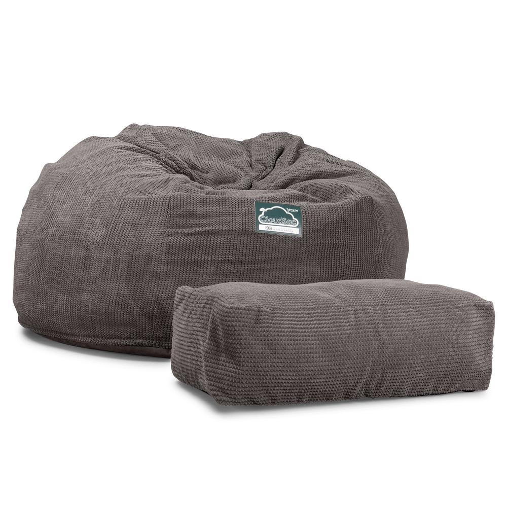 Lounge Pug, CloudSac 1010 XXL, Riesen Memory- Schaum XXL Sitzsacksofa, Schlafsofa, Pom-Pom Anthrazit