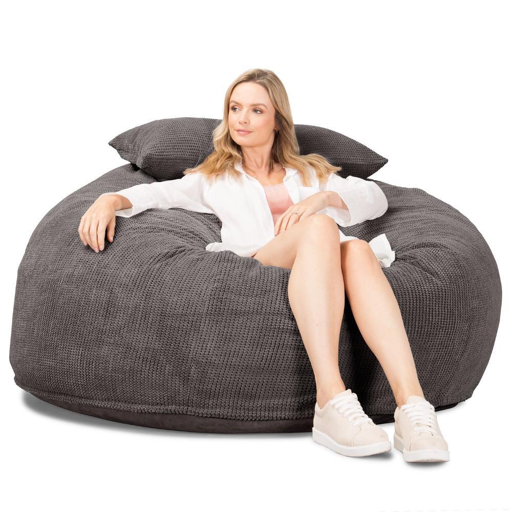 Lounge Pug, CloudSac 1010 XXL, Riesen Memory- Schaum XXL Sitzsacksofa, Schlafsofa, Pom-Pom Anthrazit