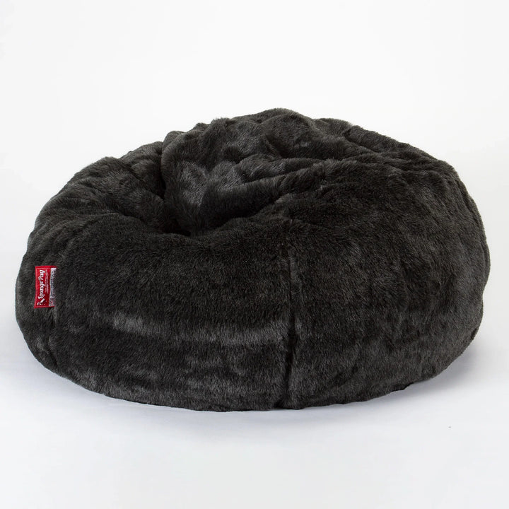 LOUNGE PUG - Kunstfell - Klassischer Sitzsack Sessel - Schwarz