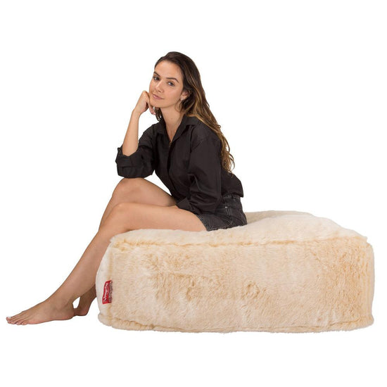 Lounge Pug, CloudSac 250, Memory-Schaum Ottomane Sitzbank Fußhocker, Sitzpouf, Kunstfell Weiß