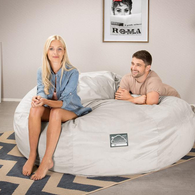 Lounge Pug, CloudSac 3000 XXL, Kingsize Memory, Schaum Sitzsacksofa, Schlafsofa, Samt Silber