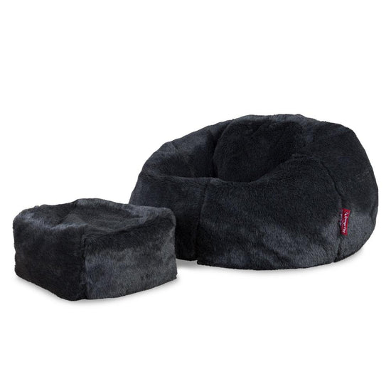 LOUNGE PUG - Kunstfell - Klassischer Sitzsack Sessel - Schwarz