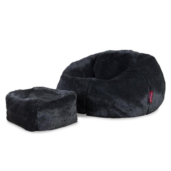 LOUNGE PUG - Kunstfell - Klassischer Sitzsack Sessel - Schwarz