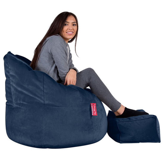LOUNGE PUG, Sitzsack Kuschel Lounge Sessel, Schlafsofa, Samt Marineblau