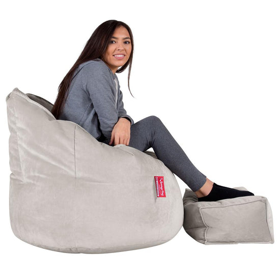 LOUNGE PUG, Sitzsack Kuschel Lounge Sessel, Schlafsofa, Samt Silber