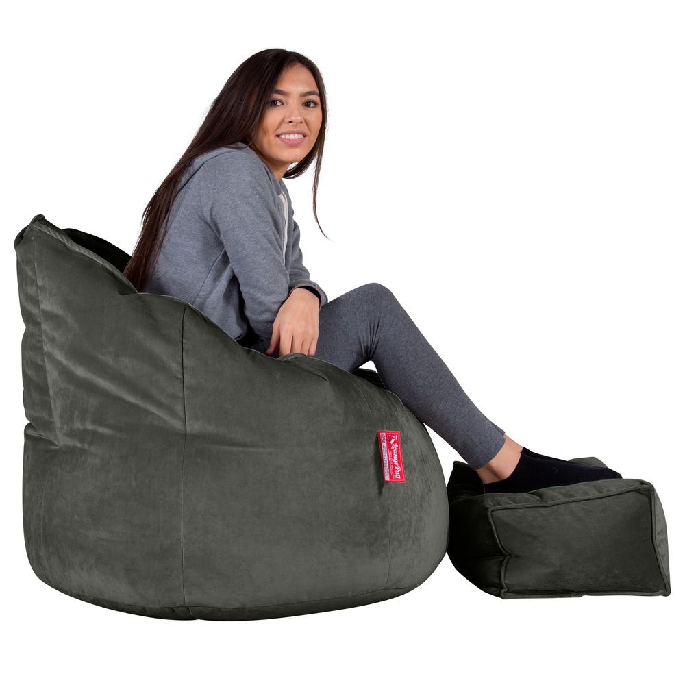 LOUNGE PUG, Sitzsack Kuschel Lounge Sessel, Schlafsofa, Samt Schiefergrau