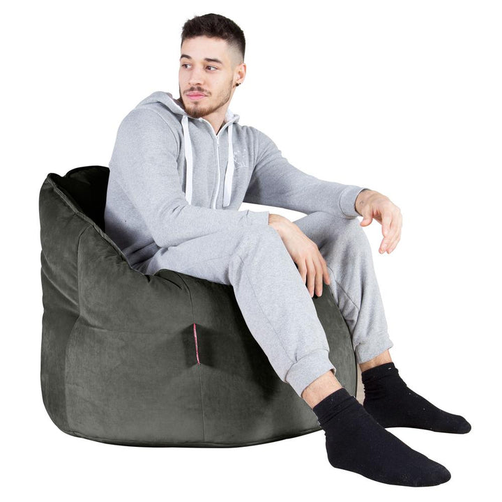 LOUNGE PUG, Sitzsack Kuschel Lounge Sessel, Schlafsofa, Samt Schiefergrau