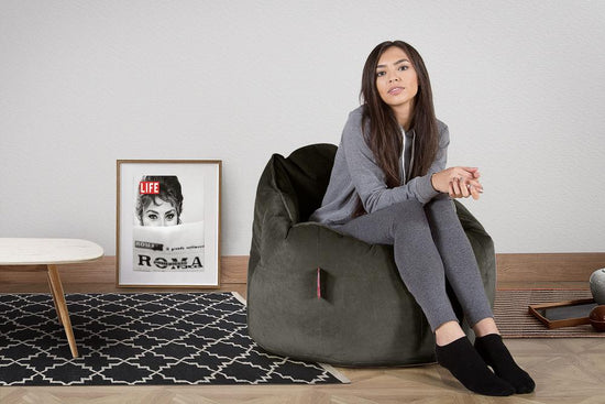 LOUNGE PUG, Sitzsack Kuschel Lounge Sessel, Schlafsofa, Samt Schiefergrau