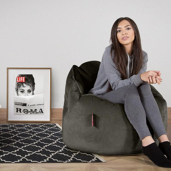 LOUNGE PUG, Sitzsack Kuschel Lounge Sessel, Schlafsofa, Samt Schiefergrau