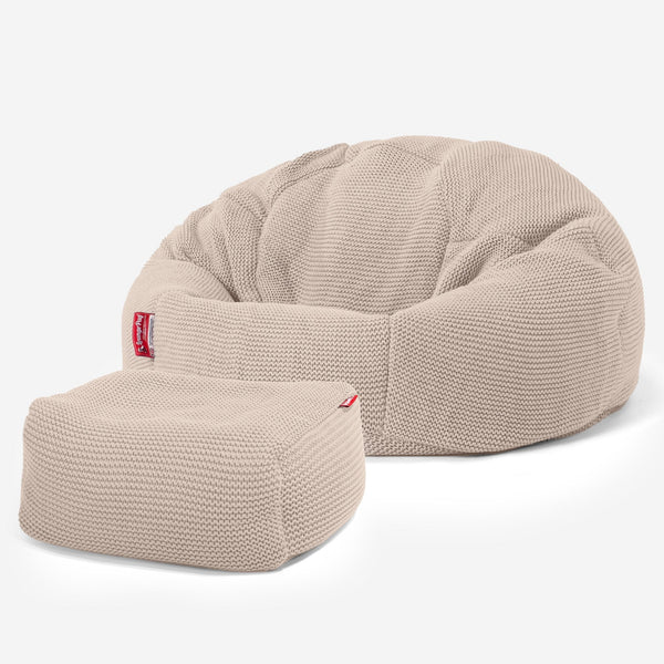 LOUNGE PUG - Ellos Gestrickter - Klassischer Sitzsack Sessel - Creme