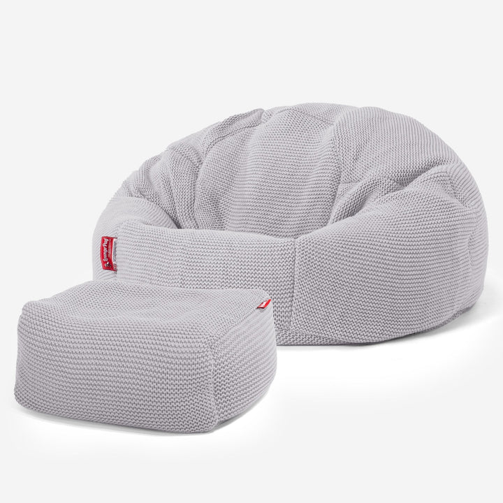 LOUNGE PUG - Ellos Gestrickter - Klassischer Sitzsack Sessel - Hellgrau