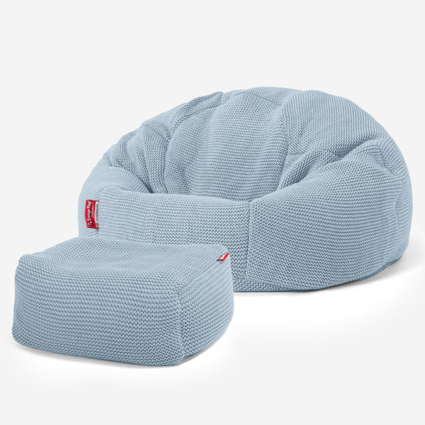 LOUNGE PUG - Ellos Gestrickter - Klassischer Sitzsack Sessel - Misty Blau