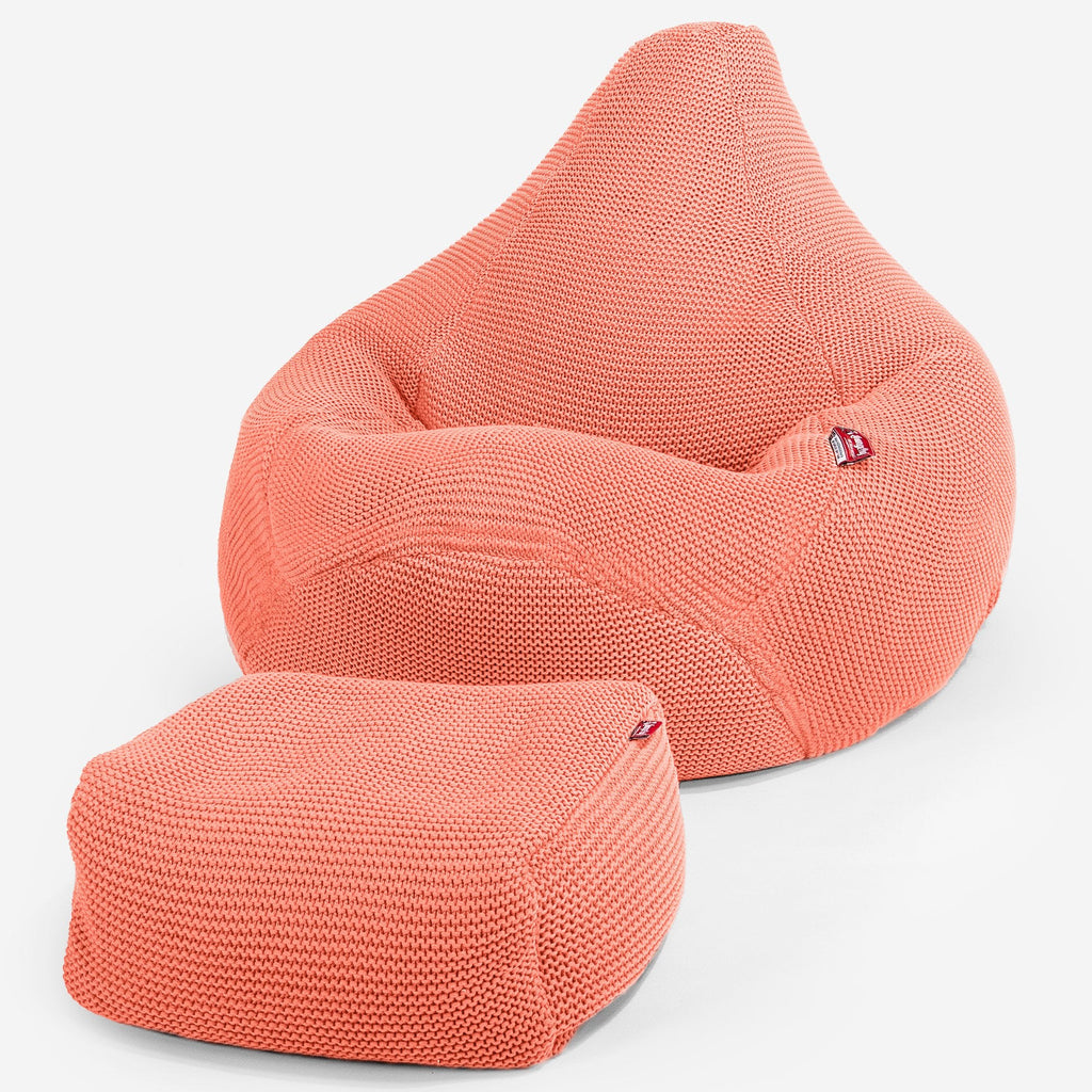 LOUNGE PUG - Gaming Sitzsack Sessel - Ellos Gestrickter Koralle