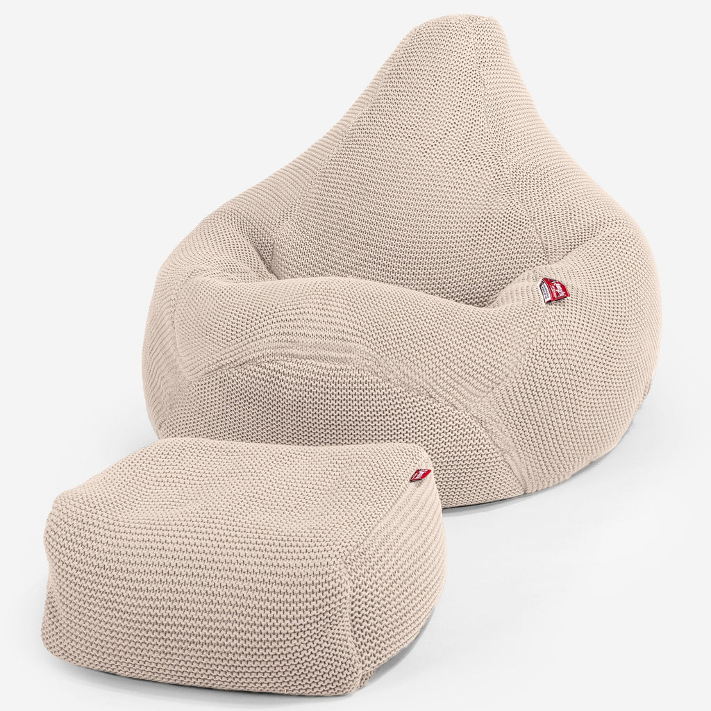 LOUNGE PUG - Gaming Sitzsack Sessel - Ellos Gestrickter Creme