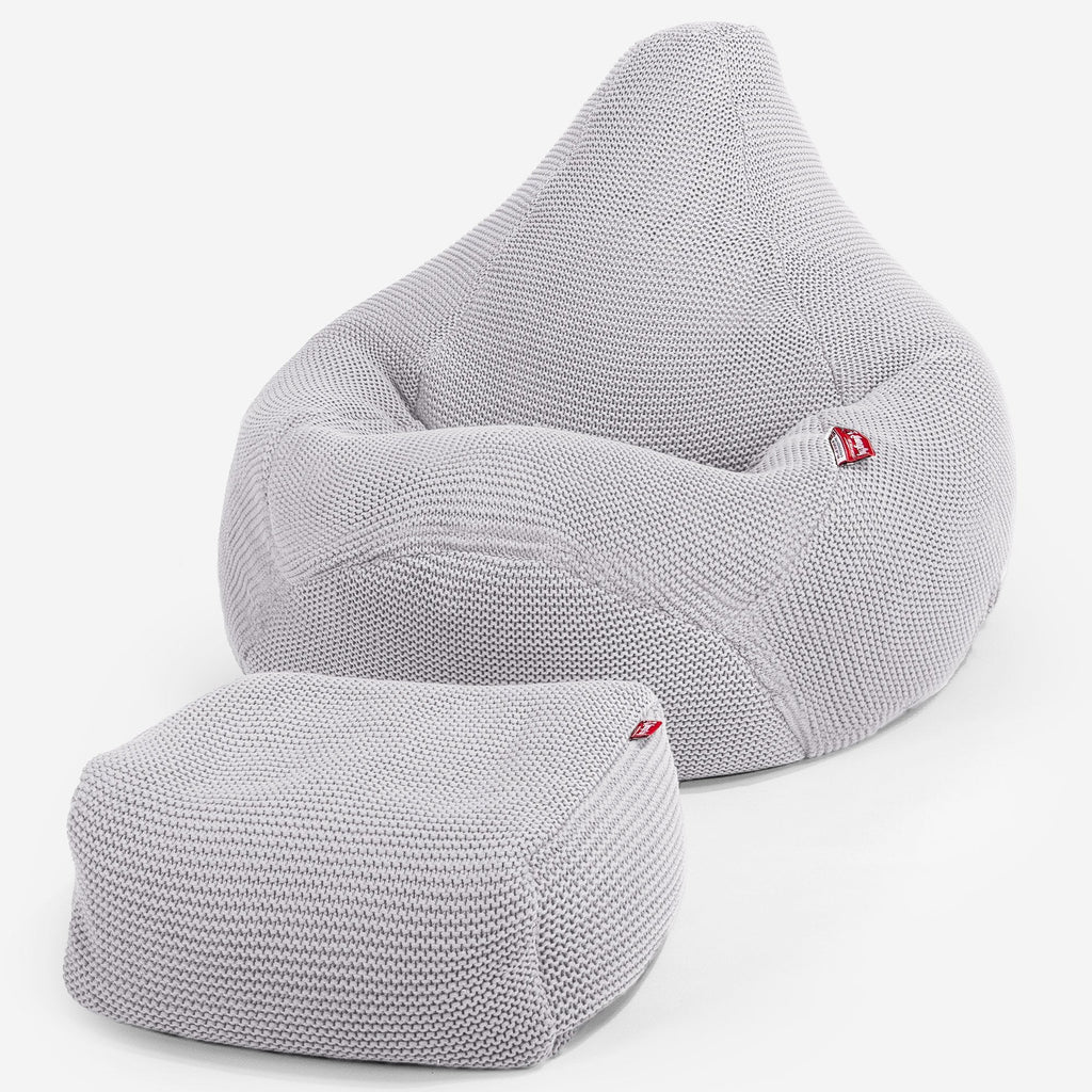 LOUNGE PUG - Gaming Sitzsack Sessel - Ellos Gestrickter Hellgrau