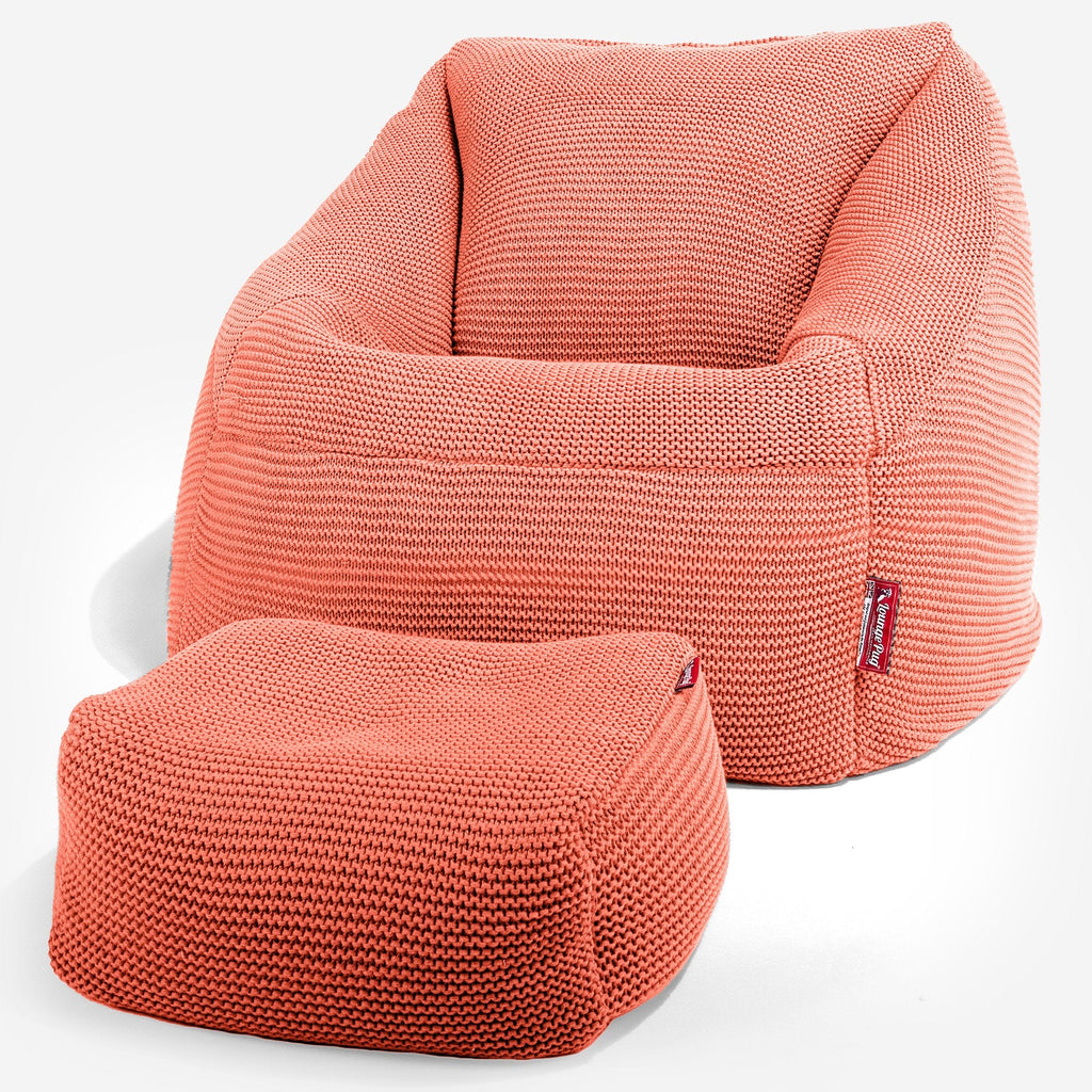 Lounge Pug - Ellos Gestrickter - Nautilus Sitzsack Sessel - Sitzsack Ohrensessel - Koralle