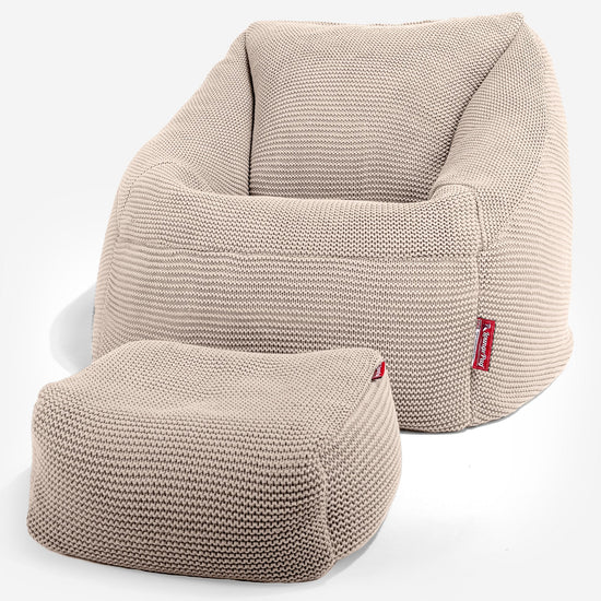 Lounge Pug - Ellos Gestrickter - Nautilus Sitzsack Sessel - Sitzsack Ohrensessel - Creme