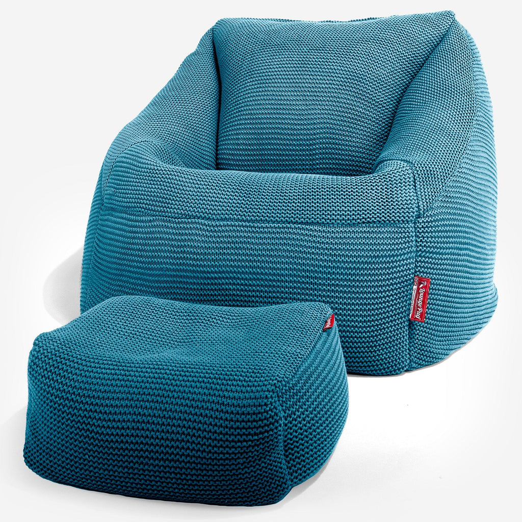 Lounge Pug - Ellos Gestrickter - Nautilus Sitzsack Sessel - Sitzsack Ohrensessel - Türkis
