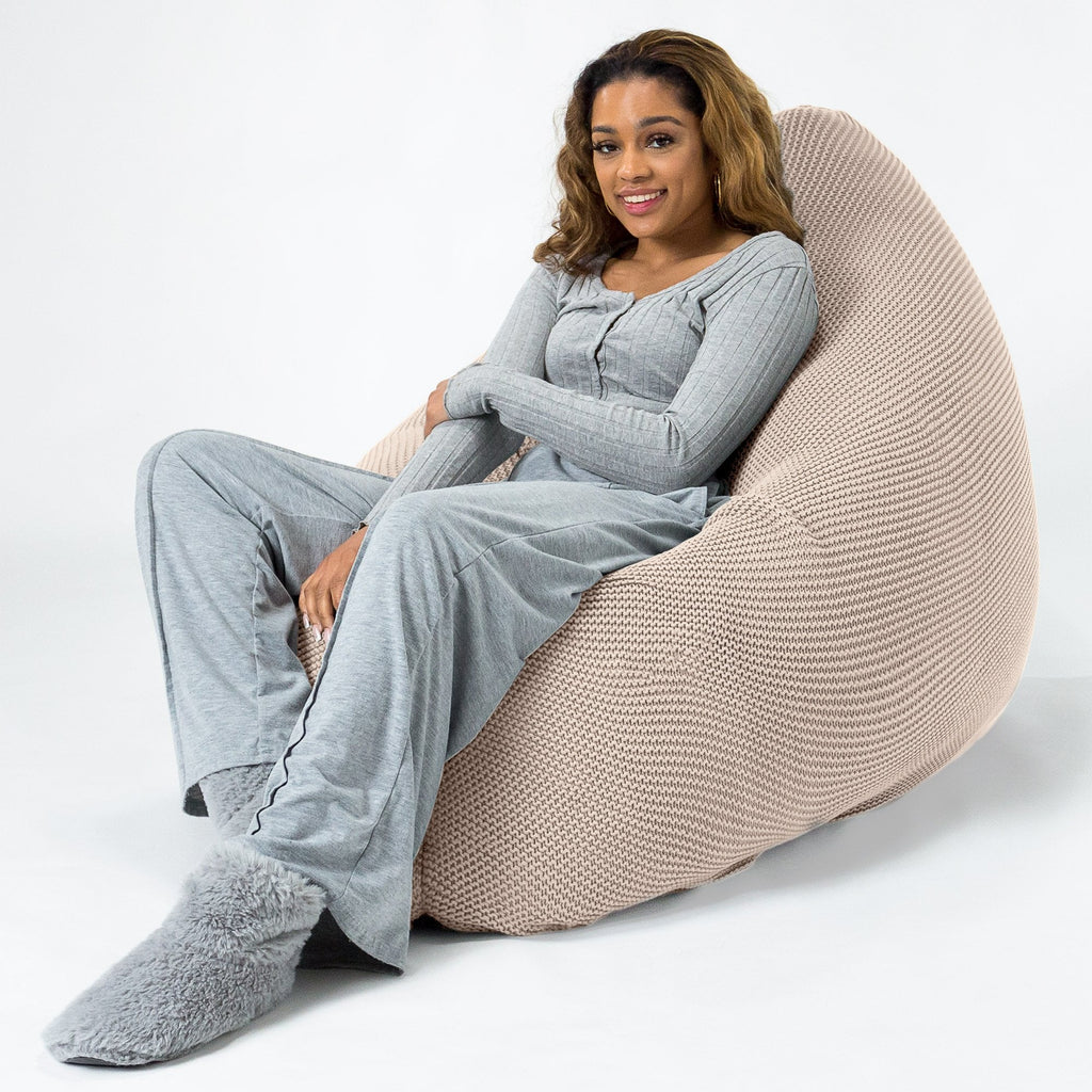 LOUNGE PUG - Riesen Sitzsack XXL - Sitzkissen - Ellos Gestrickter Creme