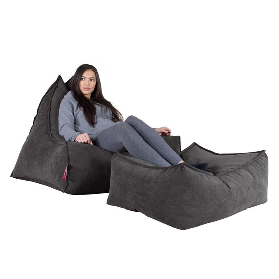 LOUNGE PUG, Groß Fußhocker Pouf, Waffelgewebe Schiefergrau