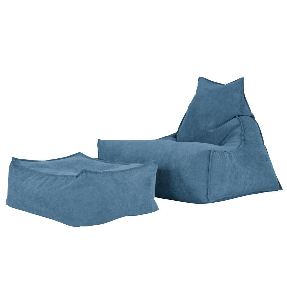 LOUNGE PUG, Groß Fußhocker Pouf, Waffelgewebe Aegean