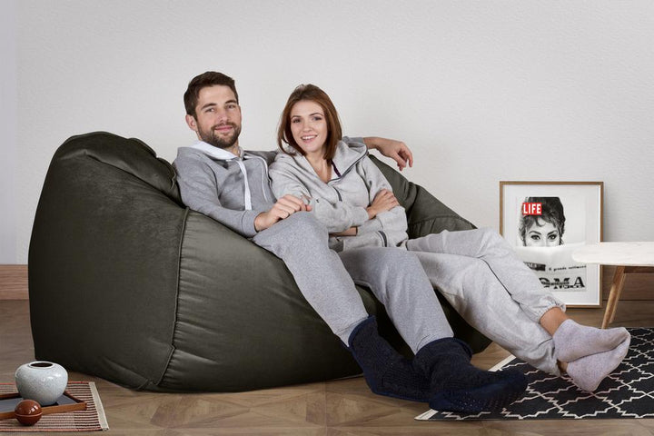 LOUNGE PUG, Riesen Sitzsack Couch, Sitzsack Sofa, Samt Schiefergrau
