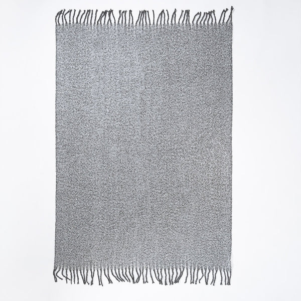 LOUNGE PUG, Sherpa-Decke, Fischgratmuster Grau