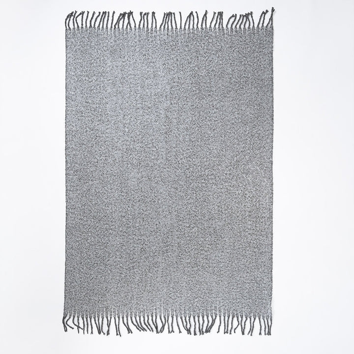 LOUNGE PUG, Sherpa-Decke, Fischgratmuster Grau