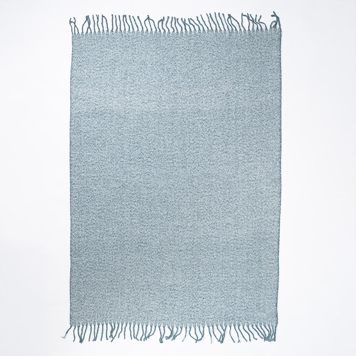 LOUNGE PUG, Sherpa-Decke, Fischgratmuster Tintenblau