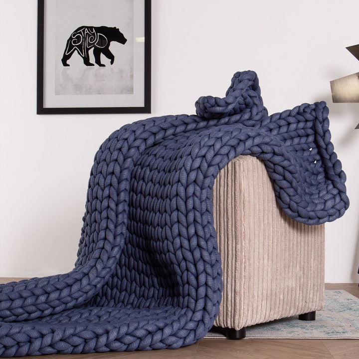 Lounge Pug - Schwere - beruhigende Angst-Gewichtsdecke für Erwachsene - Grobgestrickt Dunkelblau