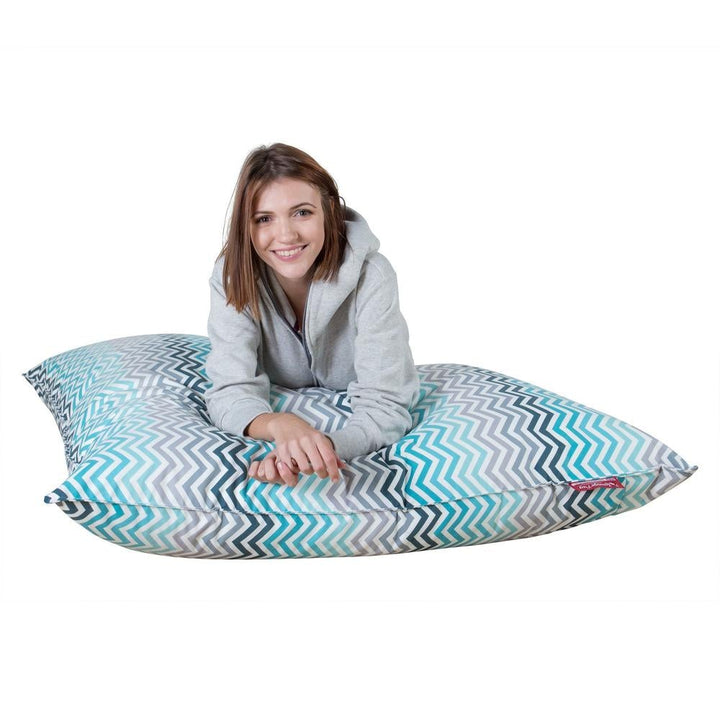 LOUNGE PUG - Riesen Sitzsack XXL - Sitzkissen - Geometrische Druck Chevron  Türkis