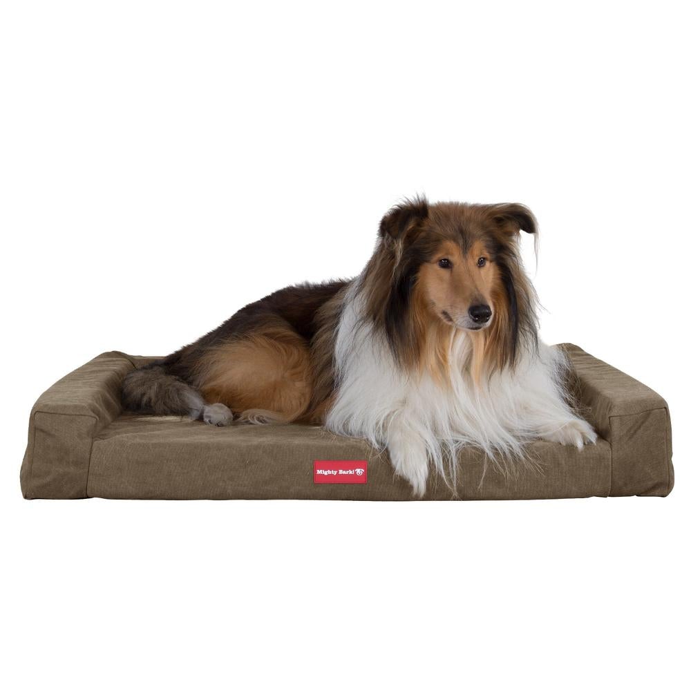 "Die Hundecouch Von Mighty-Bark" Orthopädische Hundesofa, Hundecouch, Klein - XXL - Stonewashed-stoff Erde