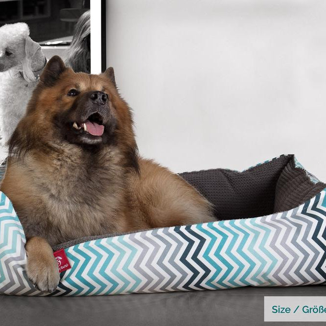 "Das Nest Von Mighty-Bark" - Orthopädische Hundekörbchen, Hundebett, Hundesofa, Klein - XXL - Geometrisches Druck Blau