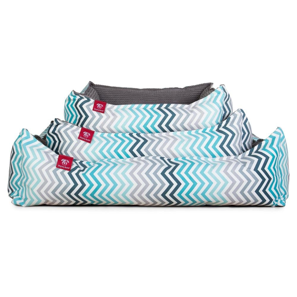 "Das Nest Von Mighty-Bark" - Orthopädische Hundekörbchen, Hundebett, Hundesofa, Klein - XXL - Geometrisches Druck Blau