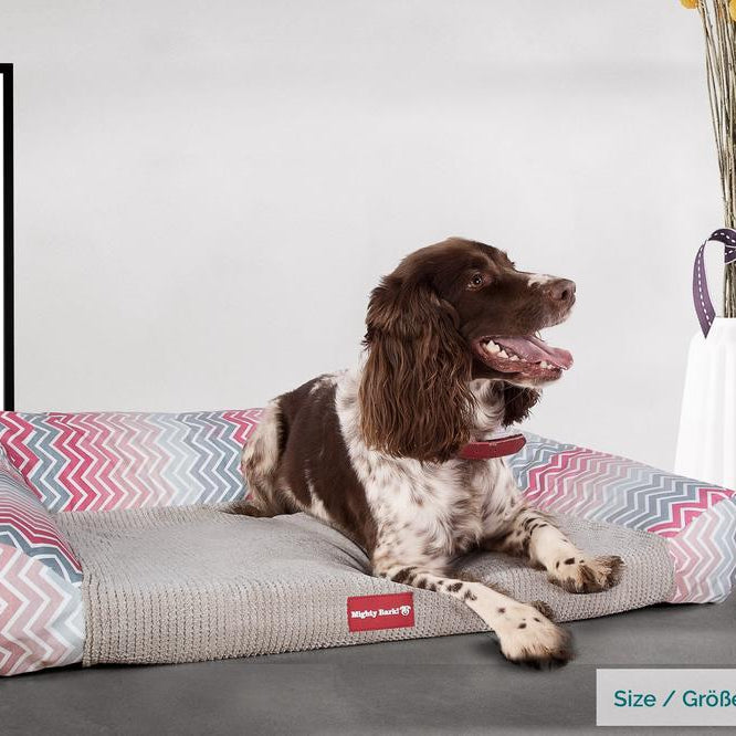 "Das Sofa Von Mighty-Bark" - Orthopädische Hundesofa, Hundebett,  Klein - XXL - Geometrisches Druck Pink