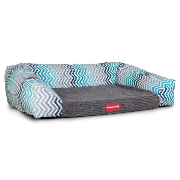 "Das Sofa Von Mighty-Bark" - Orthopädische Hundesofa, Hundebett,  Klein - XXL - Geometrisches Druck Blau