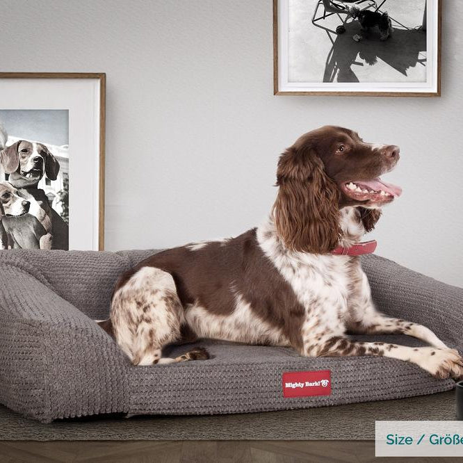 "Das Sofa Von Mighty-Bark" - Orthopädische Hundesofa, Hundebett,  Klein - XXL - Pom-Pom Anthrazit