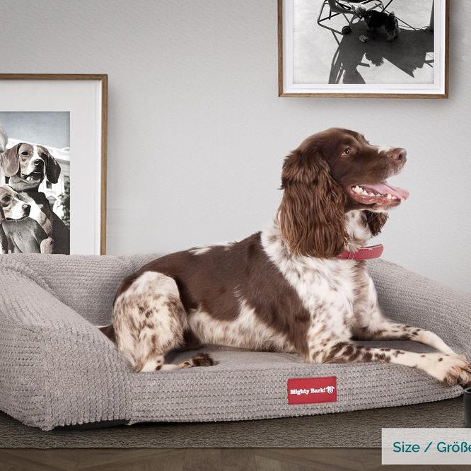 "Das Sofa Von Mighty-Bark" - Orthopädische Hundesofa, Hundebett,  Klein - XXL - Pom-Pom Nerzfarben