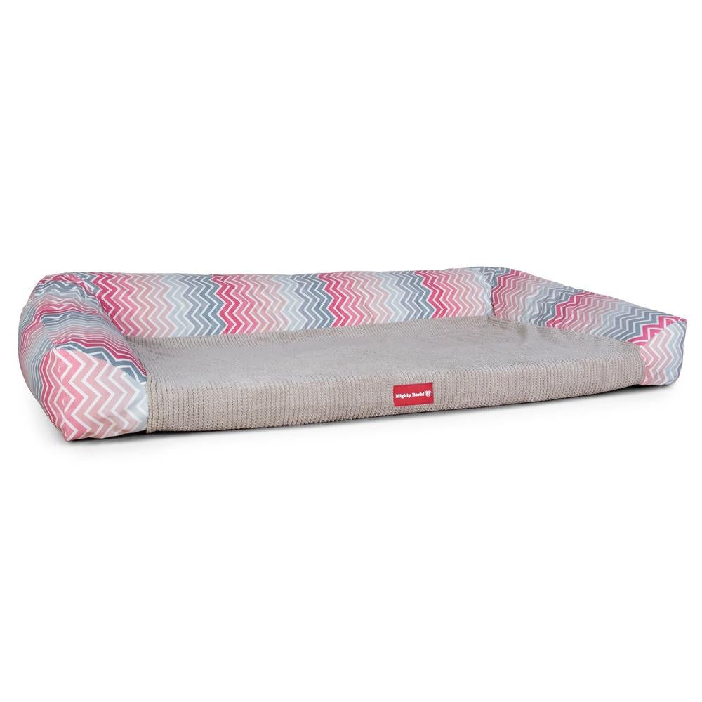 "Das Sofa Von Mighty-Bark" - Orthopädische Hundesofa, Hundebett,  Klein - XXL - Geometrisches Druck Pink
