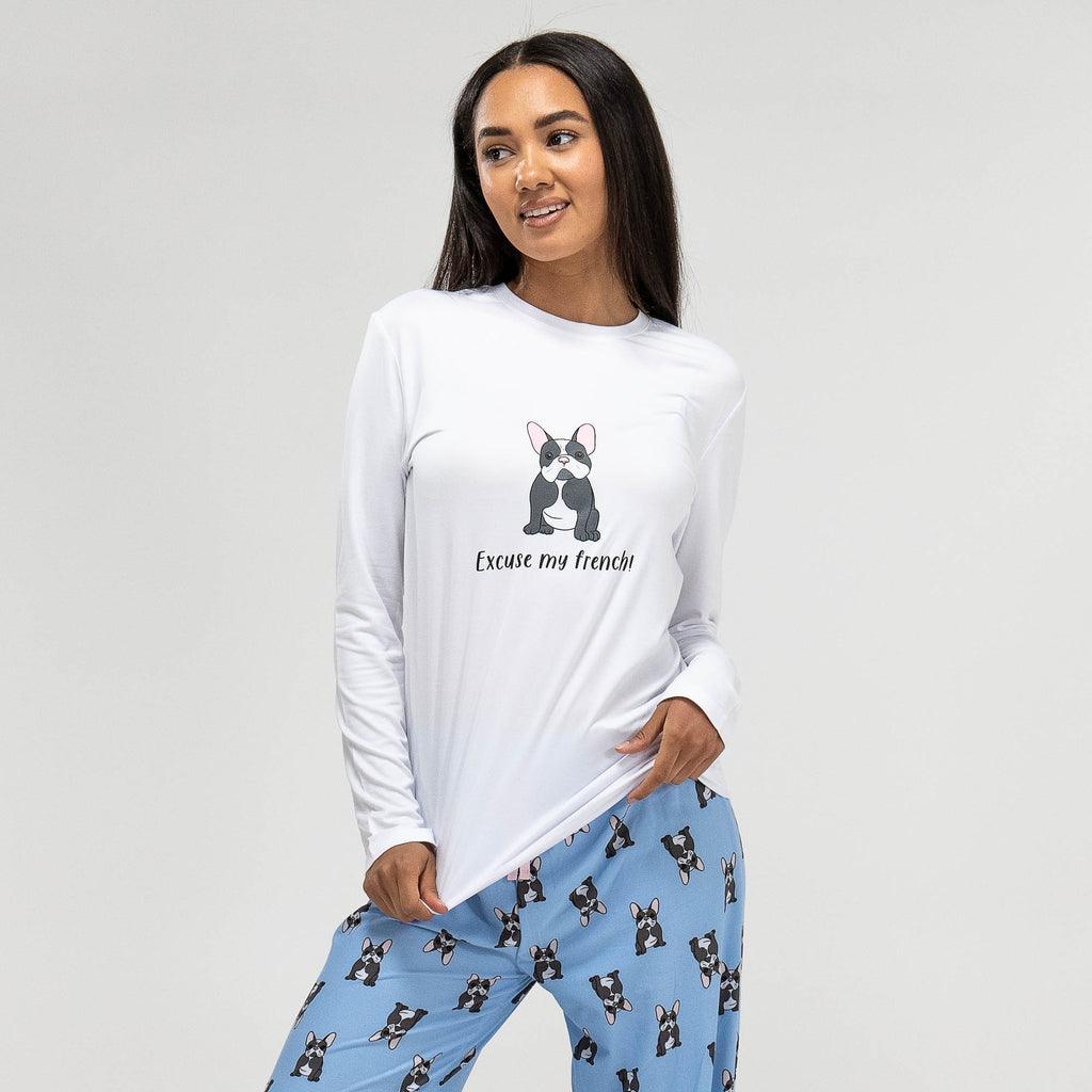 Damen Jersey Pyjamas mit Bulldogge Slogan 04