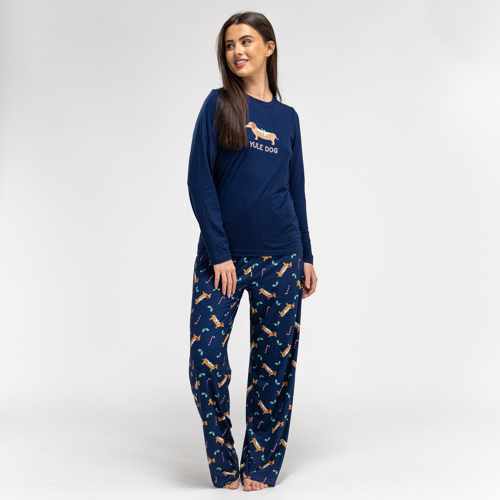 Damen Jersey Pyjamas mit Dackelmotiv 04