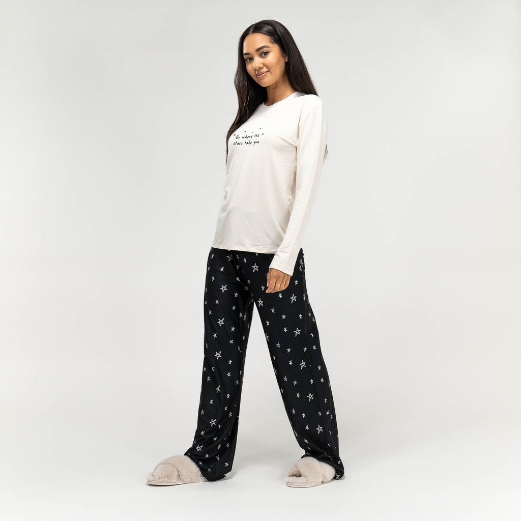 Damen Jersey Pyjamas mit Stene Slogan 03